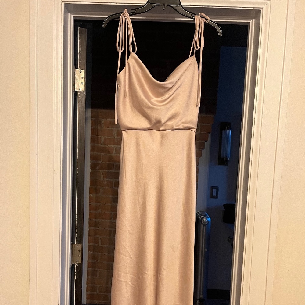 Jenny yoo champagne satin midi dress